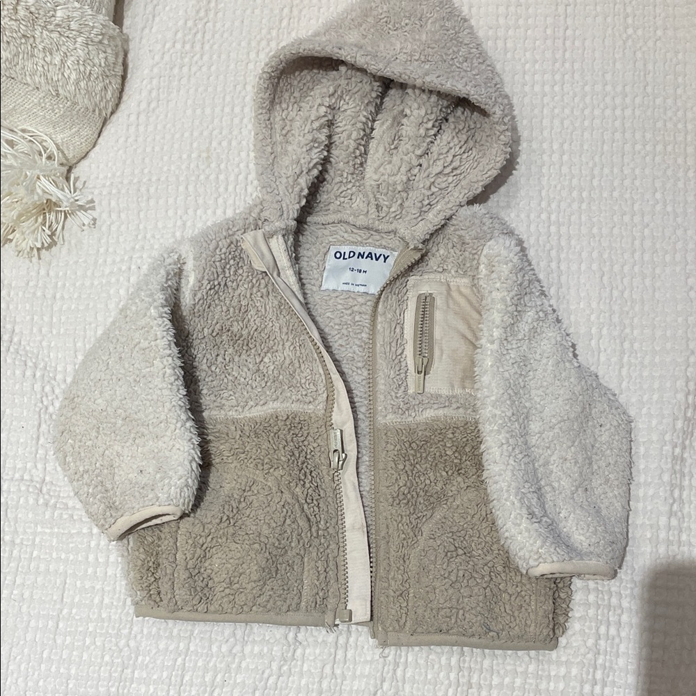 Old Navy Cream and Tan Sherpa Hoodie